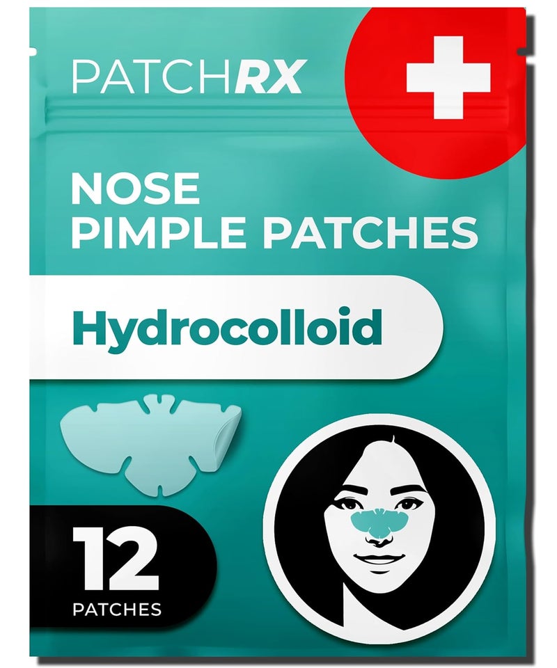 PatchRx Pimple Patches for Nose (12 Pack), Cover Nose Pimples - Hydrocolloid Acne Patches - Pimple Patch Hydrocolloid Patches & Pimple Stickers, Nose Strip, Zit Patches - Image 1